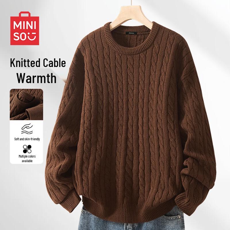MINISO Men's Cable Knit Round Neck Sweater