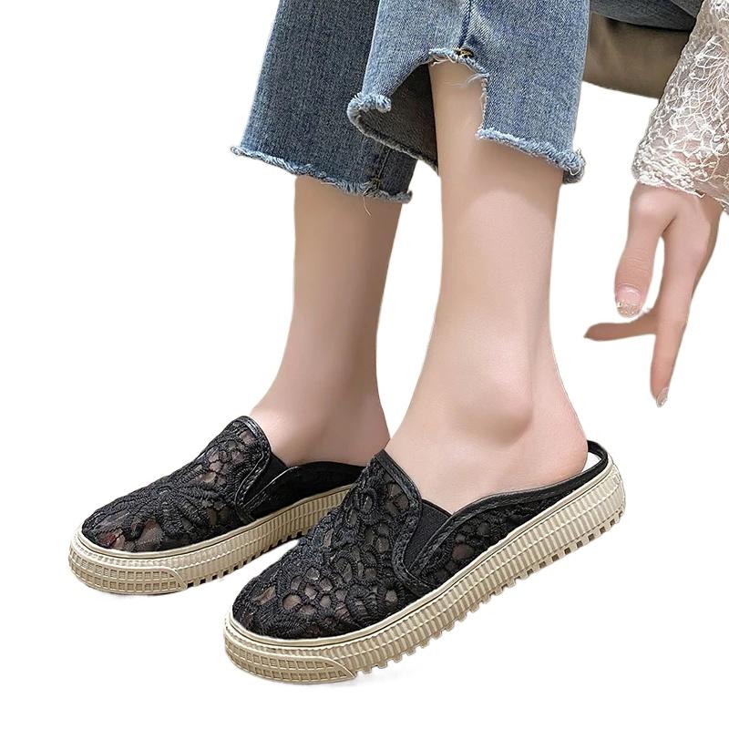Hollow Embroidered Women's Slippers Flat with Pull on Women's Shoes on Sale 2025 New Summer New Solid Women's Slippers