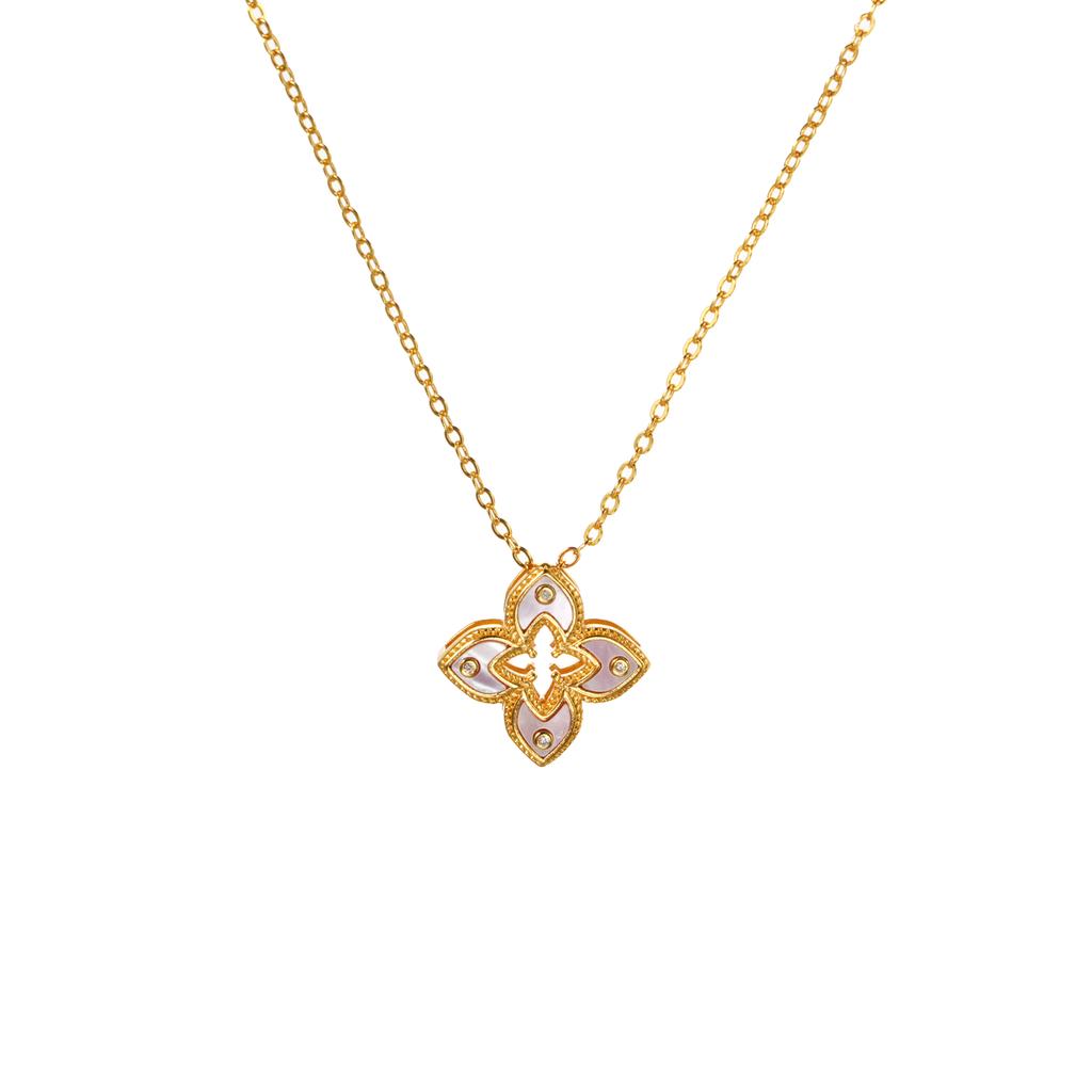 TANGPEI Alloy Silver/Gold Plated Zircon Women's Necklace French-Style Design First Blossom Spring Four-Leaf Clover Chains