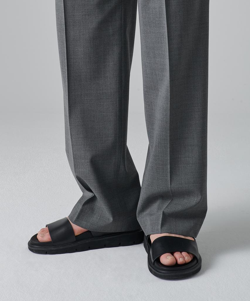 MUSINSA STANDARD Summer Wool Two-Tuck Wide Hidden Elastic Waist Slacks [Medium Gray]