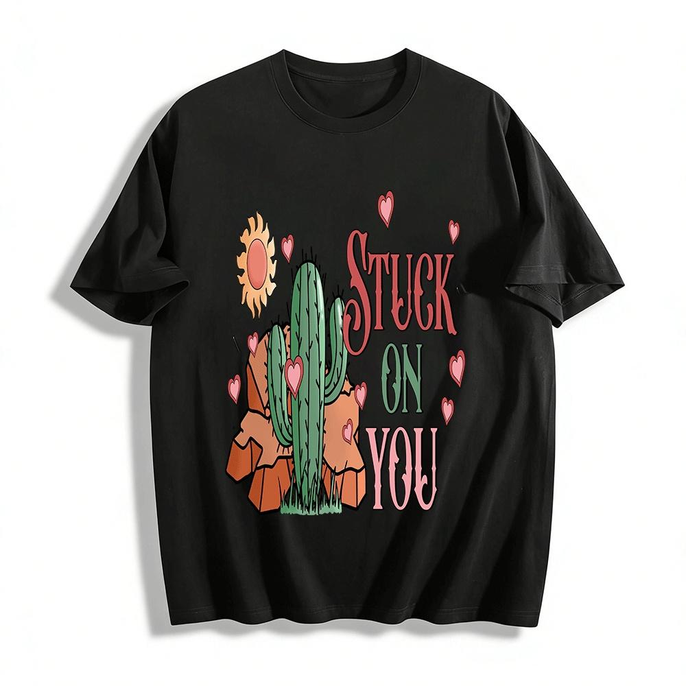 

Western Style Cactus Heart Print Casual Top For Men Women Pure cotton T-shirt XXS
