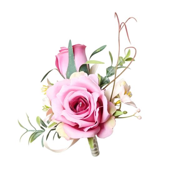 Yousheng White Rose Wedding Boutonniere, Elegant Wrist Corsage, European Style Silk Flower for Bride Groom Bridesmaid Groomsman Parents