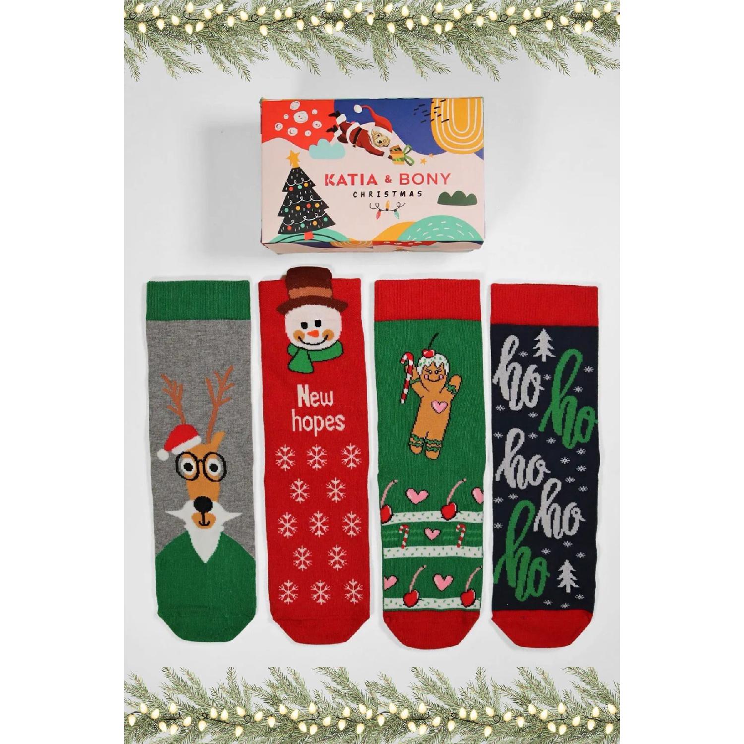 

Pack Of 4 Christmas Box Art Socket Socks Patterned 35-39 чистый