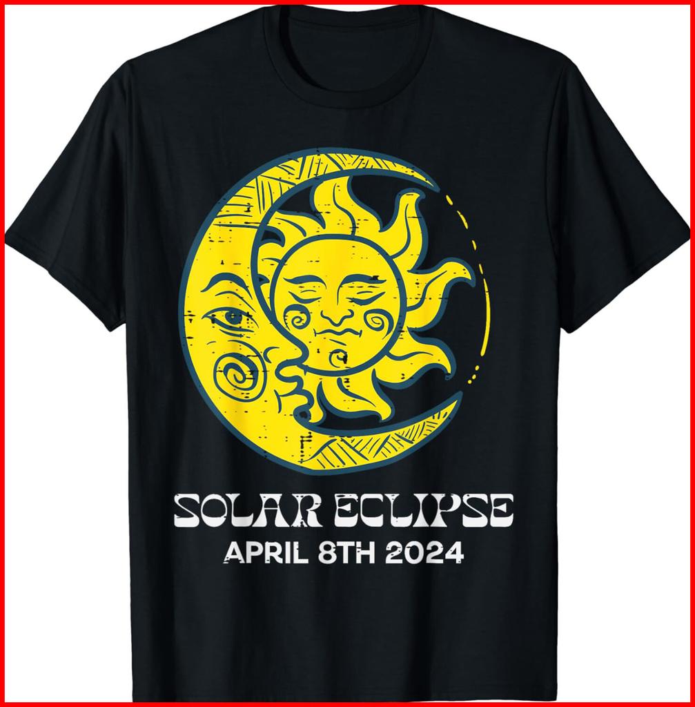 Moon Sun Solar Eclipse 2024 Totality April 8 Black Cotton T-Shirt S-5XL