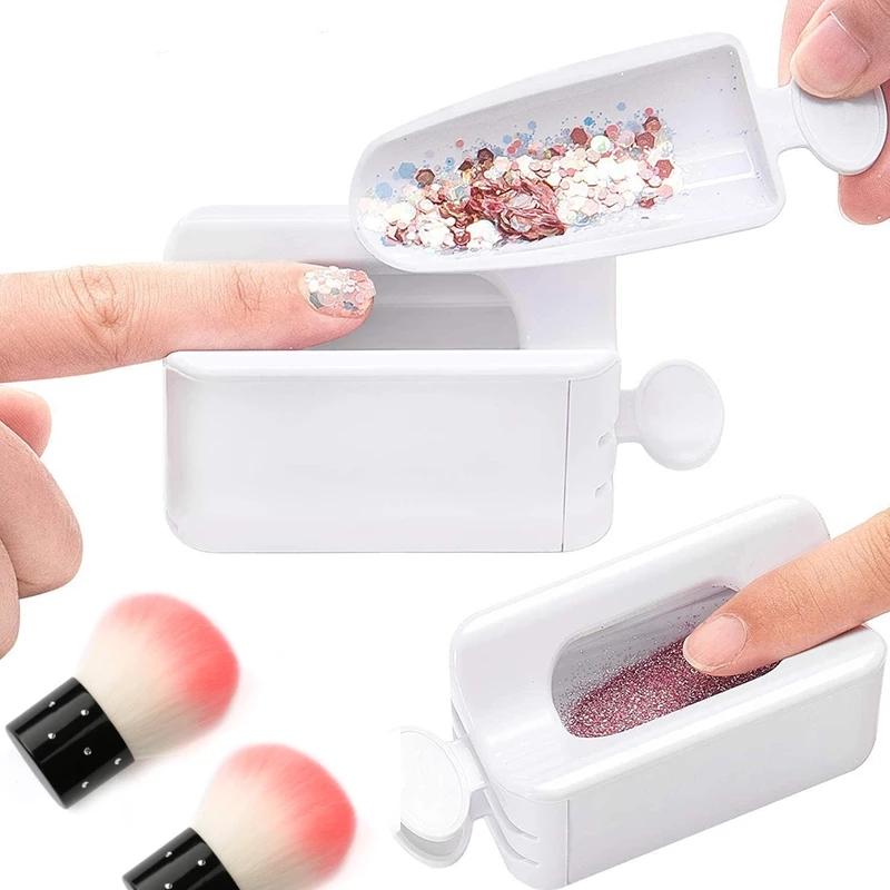 2 In 1 Nail Art Dip Powder Recycling Container Double Layer French Box Dipping Powder Glitter Sequins Collection Storage Tools
