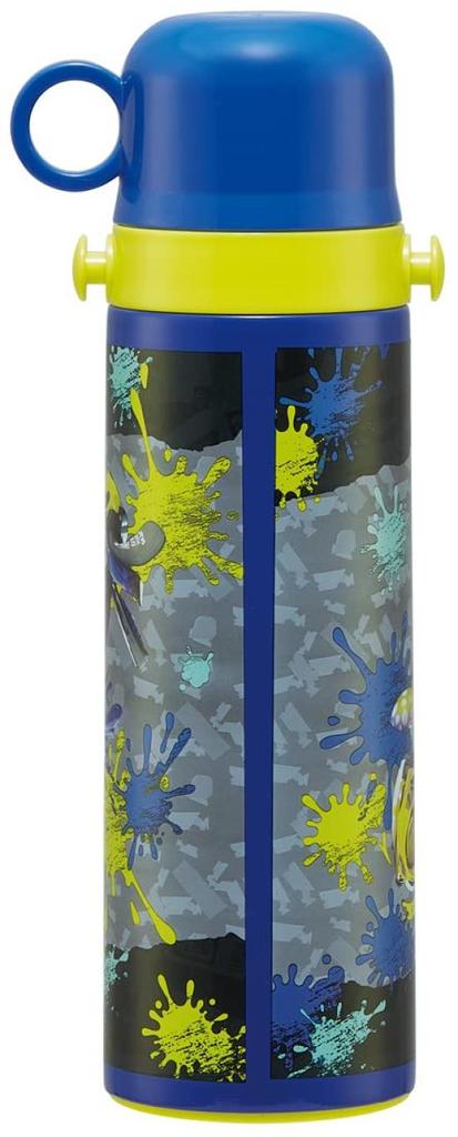 Skater Kids' Stainless Steel Water Bottle, 2-Way Design, 580ml (Direct Drinking) and 570ml (Cup Drinking), Splatoon 3 Design, Kid-Friendly and