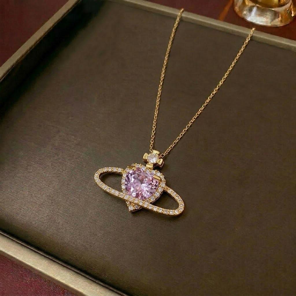 Colorful Zircon Heart Necklace - Japanese Korean Style, Cute Peach Heart, Fresh Temperament Clavicle Chain for Women