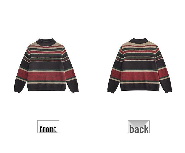2025 Winter Striped High Neck Wool Knit Top for Women