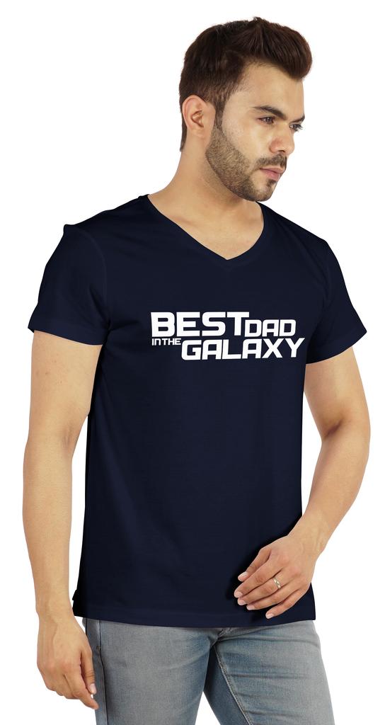Inkmeso V-Neck Tee Shirt For Men Graphic Print   Best Dad In The Galaxy   Tshirt For Father's Day Gift Jersey