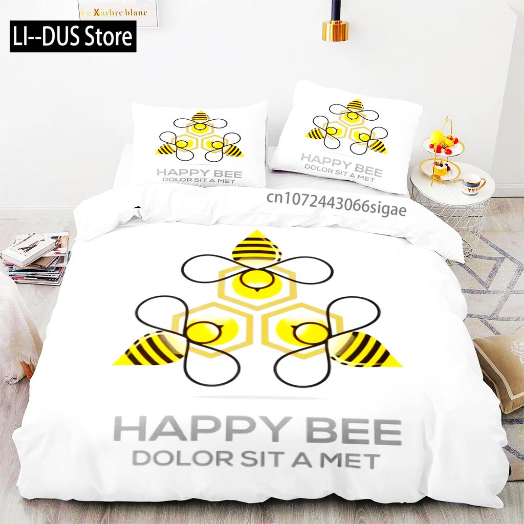3D-Bienen-Aufdruck Bettwäsche-Set Für Jungen Teenager Polyester Bettwäsche-Set King Queen Größe Gelb Weiß Schwarz Bettbezug Bett