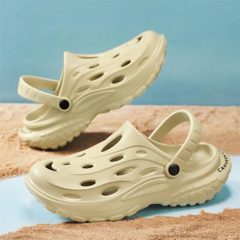 Sandales d'été légères EVA pour hommes, chaussures décontractées à trous, sabots pour amoureux de la maison, du jardin et de l'extérieur, pantoufles plates de plage, grande taille