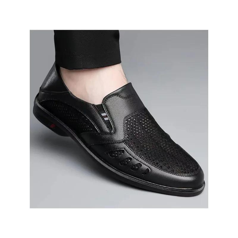 Fashion Summer Fashion Hollow Male Loafers Designer New Slip-on Business Men's Shoes Casual Mesh Leather Man Shoe
