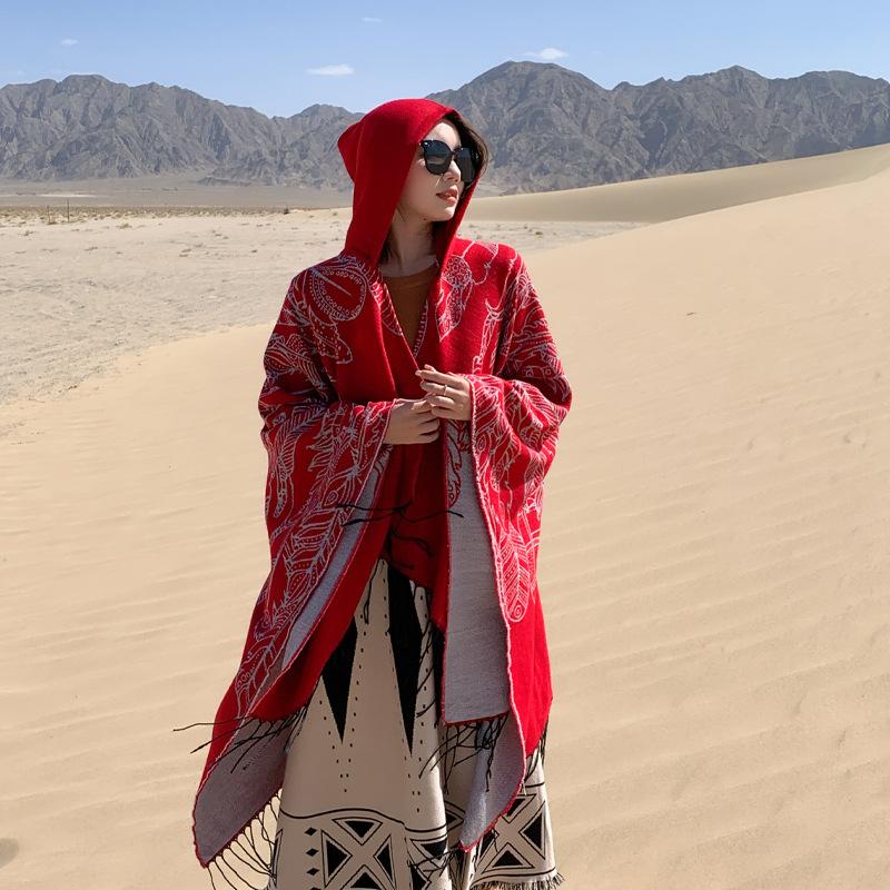Desert Travel Scarf Shawl Seaside Sun Protection Photo Hooded Cape Female Big Northwest Cape