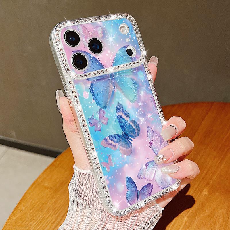 Diamond Case For iPhone 17 Pro Max Crystal Butterfly Print Clear TPU Silicone Soft Cover For iPhone 16 Pro Max 15 14 13 11
