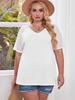 Plus Size Women's V-Neck Short Sleeve Solid Casual Top - White