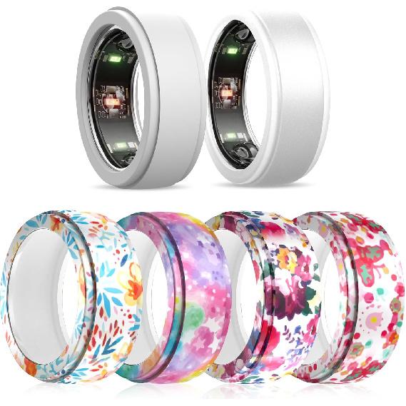 6 Pack Smart Ring Protector Compatible with Oura Ring Gen 3/Samsung Galaxy Ring, Silicone Ring Cover for Working Out, Fashion Patterns -
