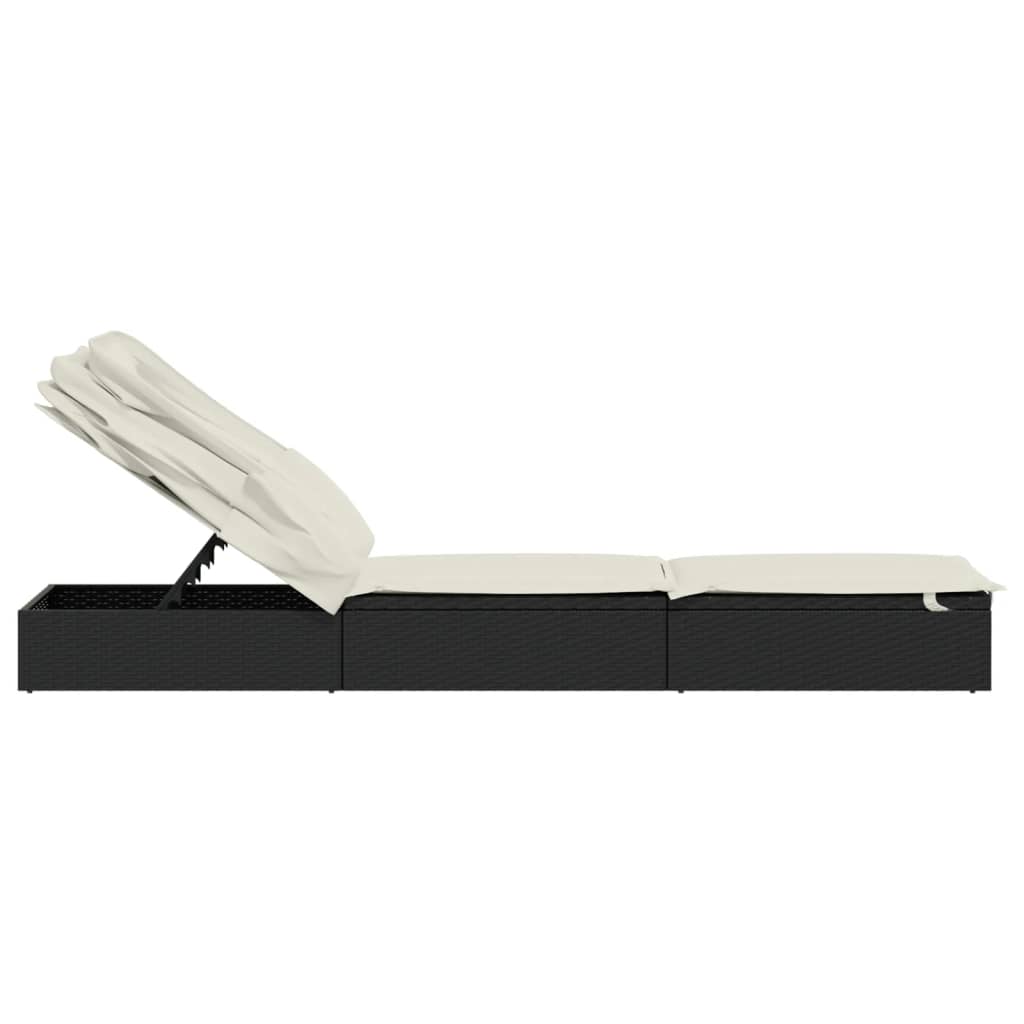 Sun Lounger with Foldable Canopy Black 213 x 63 x 97 cm Poly Rattan