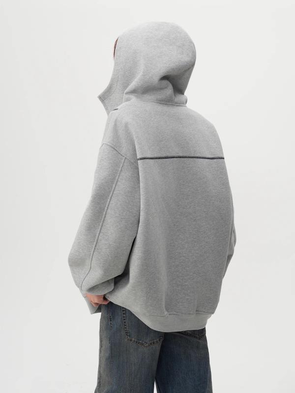 Men's Heavyweight Deconstructed Air Layer Cardigan Hoodie - Autumn/Winter Trendy Stitching Casual Outerwear.