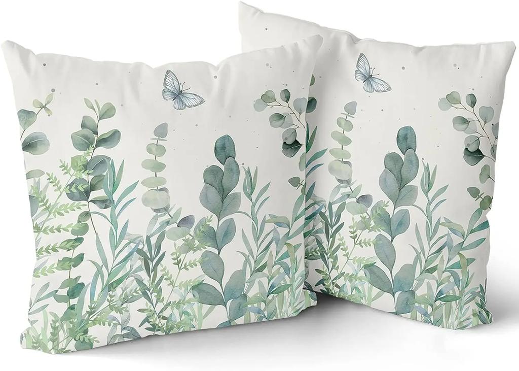 Eucalyptus Leaves Cushion Covers 18X18 Inch Set Of 2 Sage Green Leaf Butterfly Pillow Cases Spring Summer Floral Pillow Covers