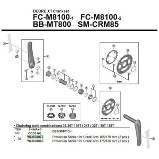 SHIMANO Adesivo di protezione 2 PZ FC-M8100 (175/180mm)