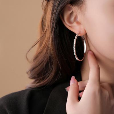 Large Rhinestone Hoop Earrings for Women Big Cubic Zirconia Thin Round Hoop Earrings Sparkly Hypoallergenic Jewelry Gift
