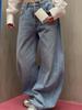 BeatStreet American Streetwear Women Denim Pants Y2k Autumn Loose Letter Indentation Wide Leg Jeans Punk Machete Trousers New