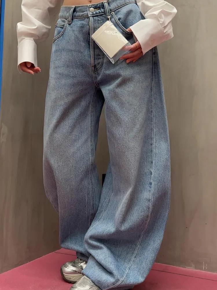BeatStreet American Streetwear Women Denim Pants Y2k Autumn Loose Letter Indentation Wide Leg Jeans Punk Machete Trousers New