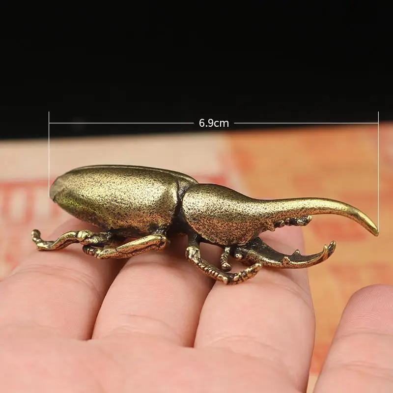Solid Brass Beetle Ornaments Creative Unicorns Fairy Simulation Copper Insect Tea Pets Hand-played House Table Ornaments Gift