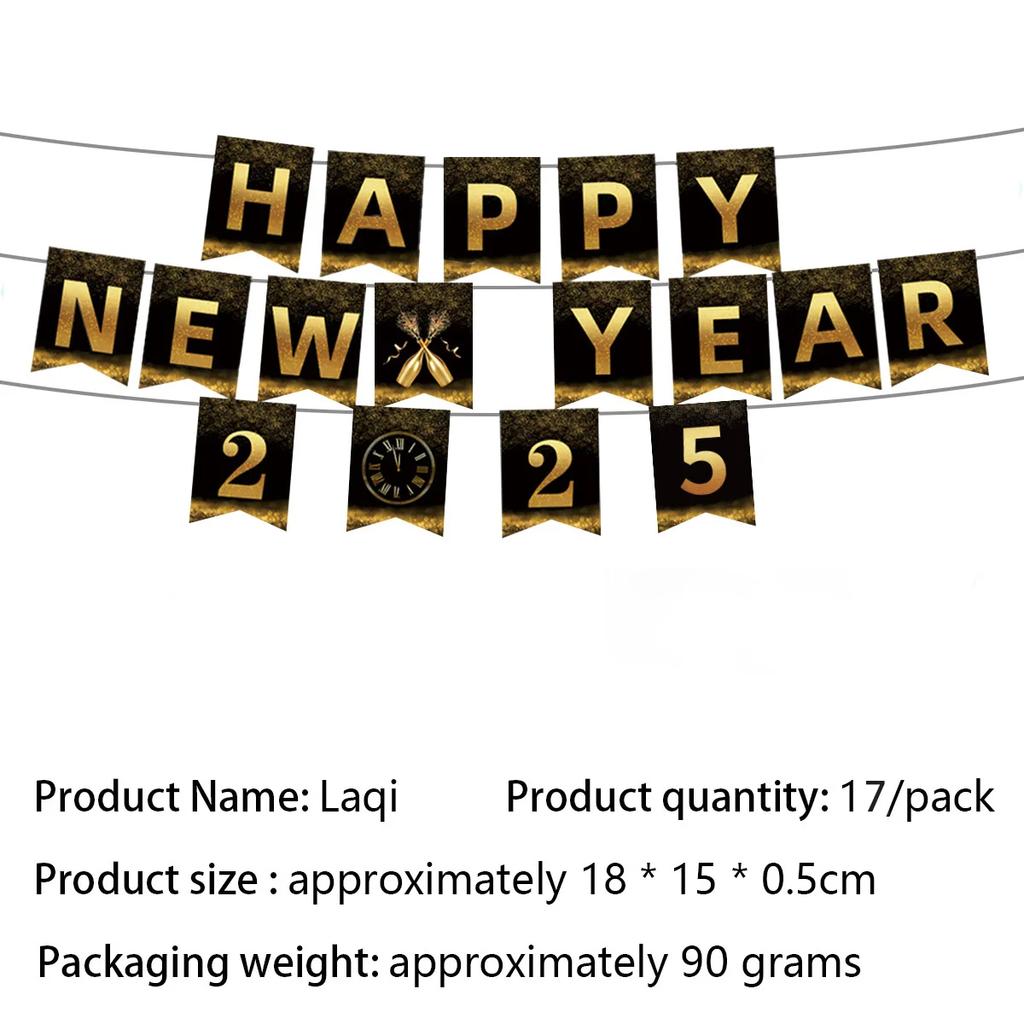 New Years Eve Tableware 2025 Black Gold Theme Balloon Package Cup Napkin Tablecloth Banner Balloon Happy New Year Party Supplies