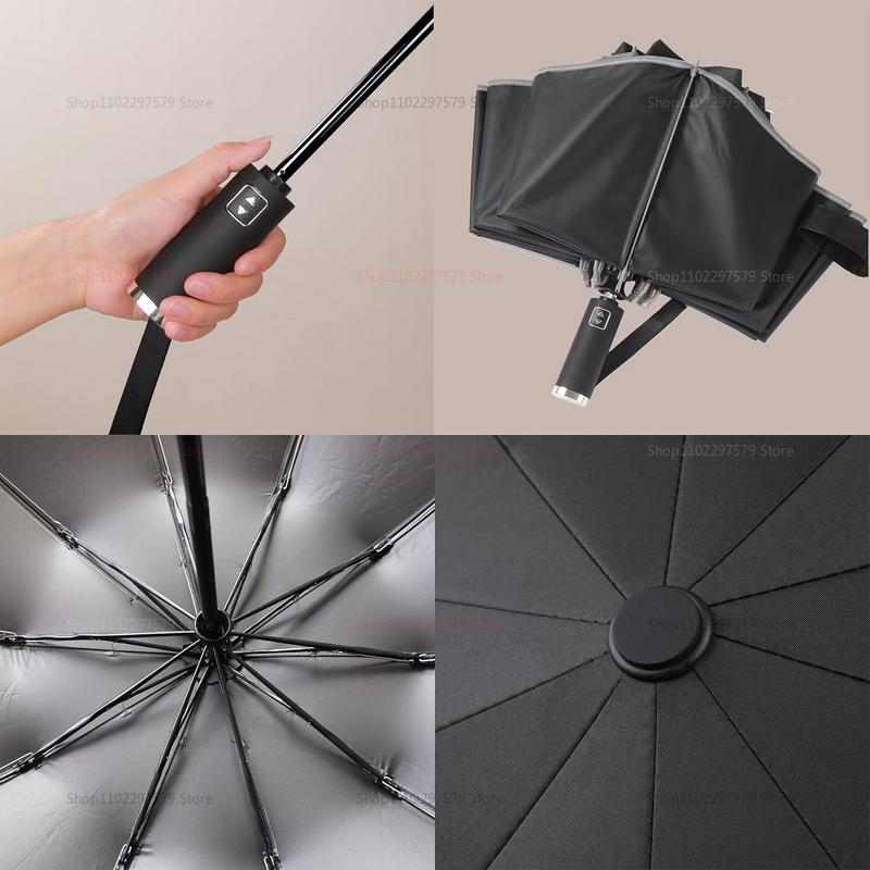 Automatic Umbrella Three Fold 10 Bone Reflective Umbrellas Sunshade Sunscreen Rain Umbrella Wind Resistance Folding Umbrella