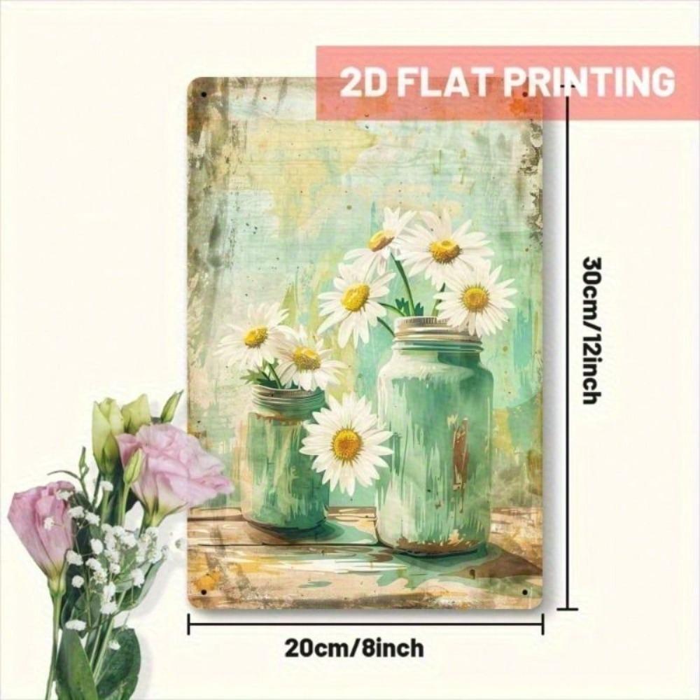 Tin Sign Daisy Flower in Glass Jar Wall Art Home Decor Metal Painting