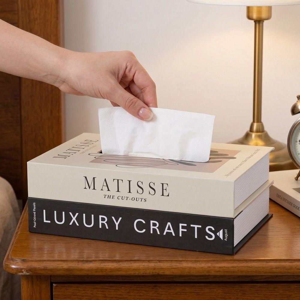 Retro Luxury Book Style Tissue Box Ornaments Decoration Napkin Holder Case Double Layer Container Storage Box Bedroom Storage