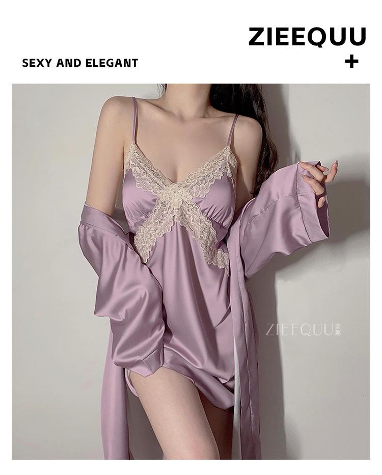 Satin V-Neck Suspender Nightdress with Chest Pads & Crisscross Back - Sexy Loungewear for Women