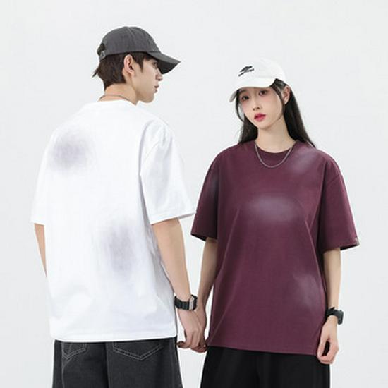 Unisex Retro Letter Embossed Cotton Short-Sleeve T-Shirt