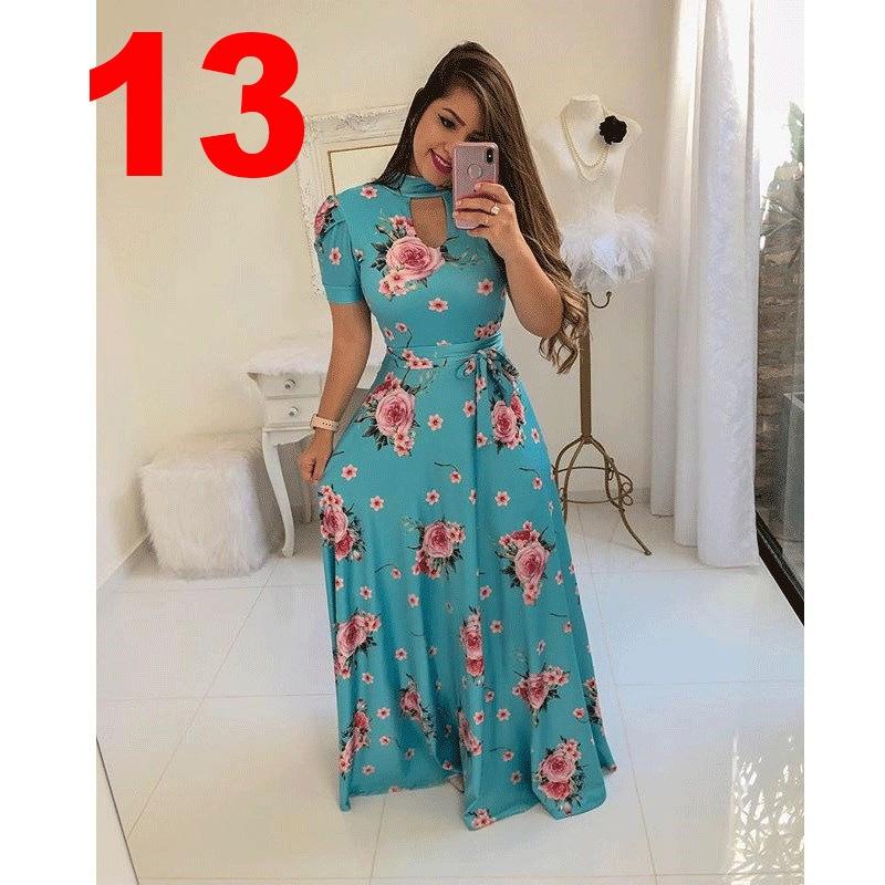 Women's Fashion Summer Spring Solid Color Print Short Sleeve O-Neck High Waist Casual Dresses
