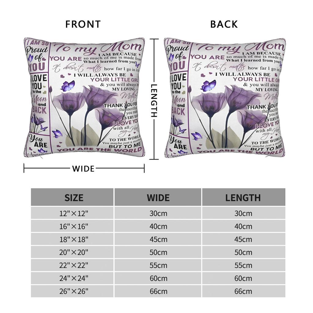 Letter From Daughter To My Mom Square Pillow Cases Mother's Day Cushion Covers Novelty Decorative Pillowcase for Home 18"x18"