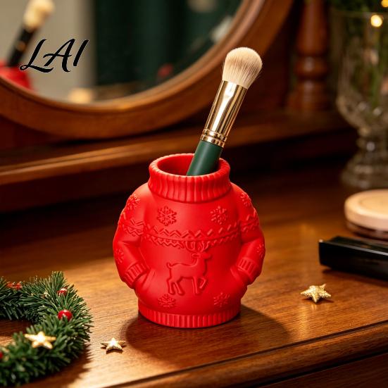 Decorative Stationery Storage 3D Printed Sweater Pen Holder Creative Desk Organizer with Elk Snowflake Relief for Home Organized Accessories