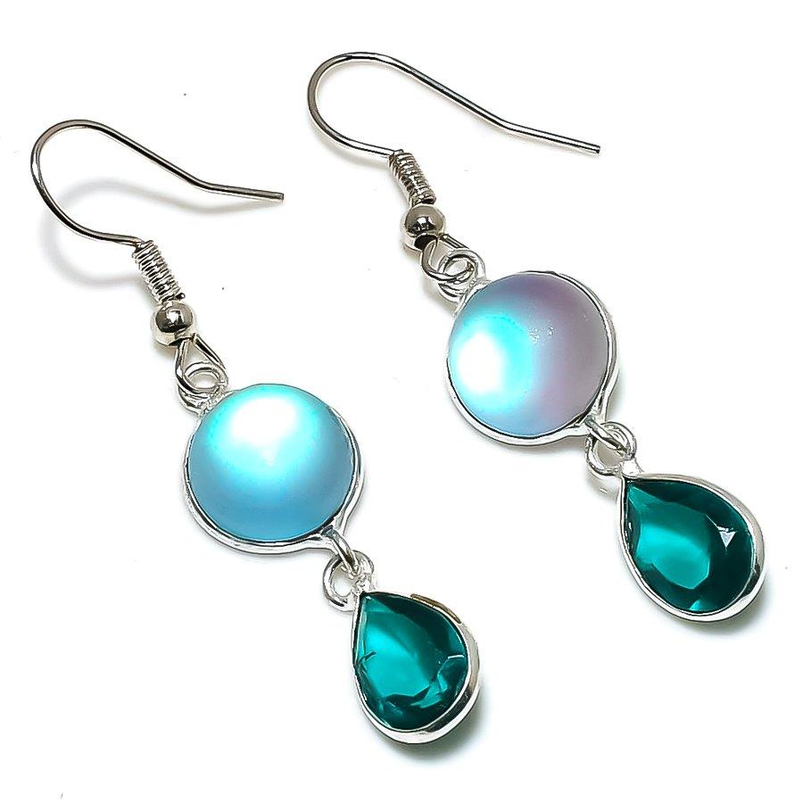 

Серьги из стерлингового серебра 925 пробы с натуральным мистическим радужным топазом и турмалином 1,85 дюйма u2y77