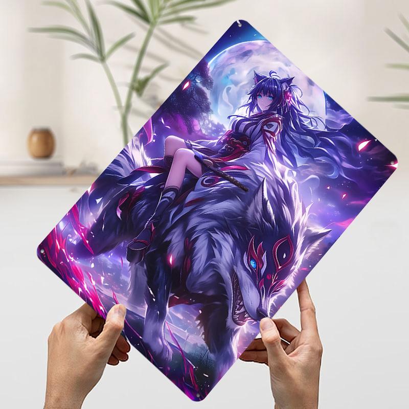 Anime Rider of Kitsune Fox Metal Poster Customized Wall Art Retro Vintage Tinplate Signs for Decoration Living Room Decor Men