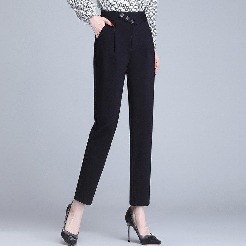 

Осень-зима, повседневные теплые женские брюки в корейском стиле, эластичные брюки с высокой талией для отдыха, офисные прямые брюки, женские XXXXXL чёрный