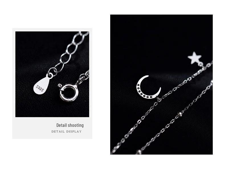 S925 Sterling Silver Star and Moon Double Layer Bracelet for Women - Summer Light Luxury Design