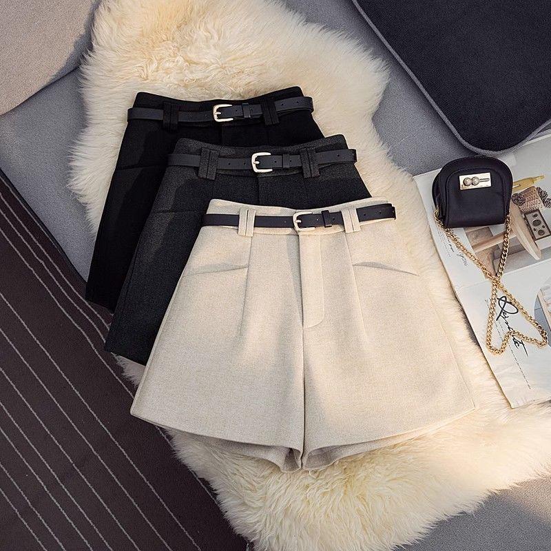 Women's High-Waisted A-Line Woolen Shorts, Autumn/Winter 2025 - Slim Fit, Versatile, Wide-Leg Design with 1 Pocket