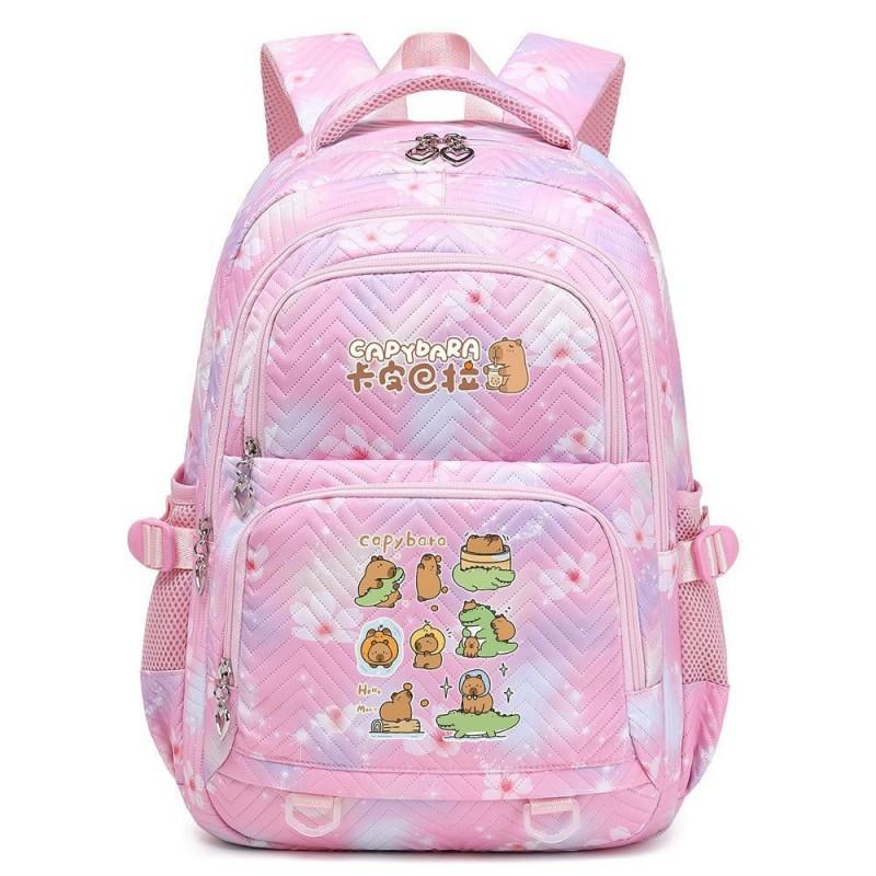 Capybara Print Youth School Backpack Teen Girls Boys Lightweight Multi-Compartment Nylon Bag With Air-Padded Straps