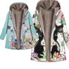 Kurtka z kapturem damska jesień zima kwiaty zwierzę kwiat nadruk kaptur vintage oversize płaszcze ciepła ocieplana kurtka damskie parki