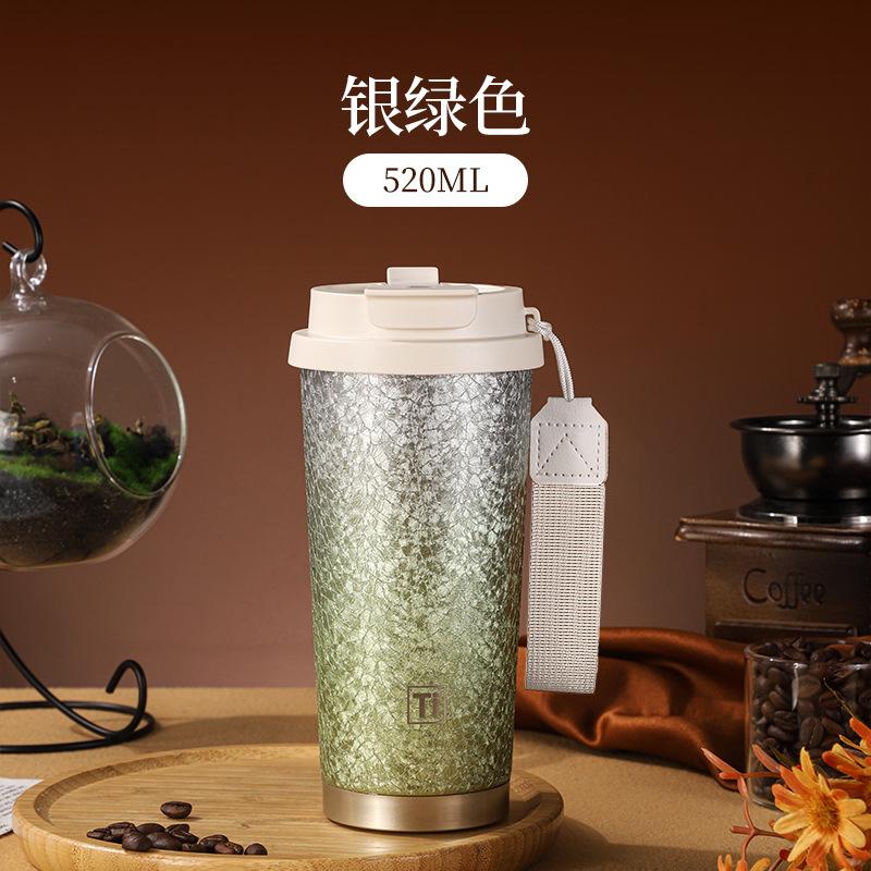 New Double-drinking large-capacity luxury titanium cup, coffee cup, car cup, office cup Portable 520ml heat-insulating cup 520ml