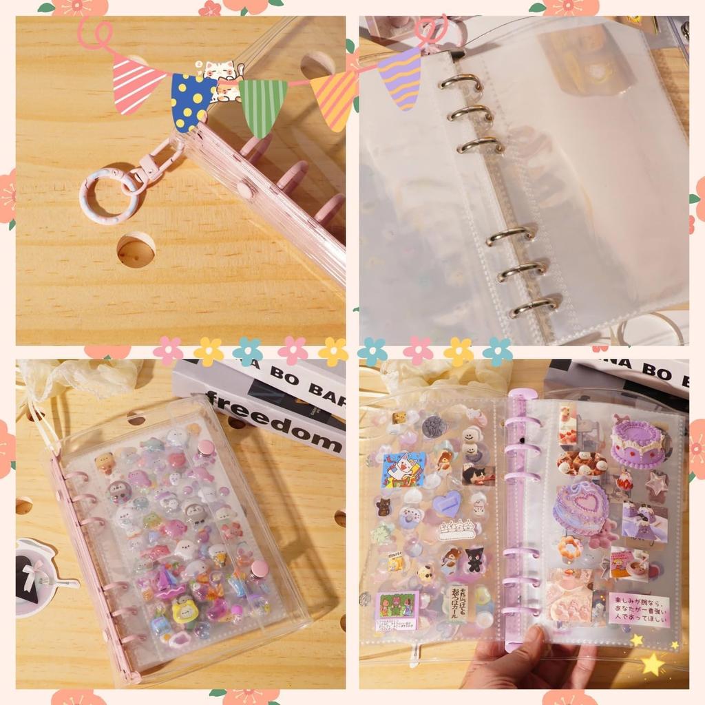 Transparent Sticker A6 Size x 1 Refills x 20 Underlay Sheets x 2 Zippered Pockets x Card Mini Sticker Mini Clear Cute Sticker Sticker Perfect for Fan