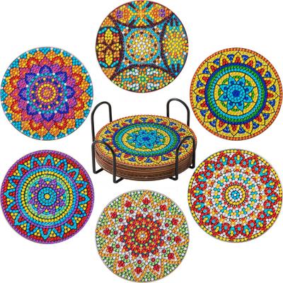 6pc/conjuntos diamante pintura coasters 5D faça você mesmo redondo diamante mosaico mandala copo coasters com suporte