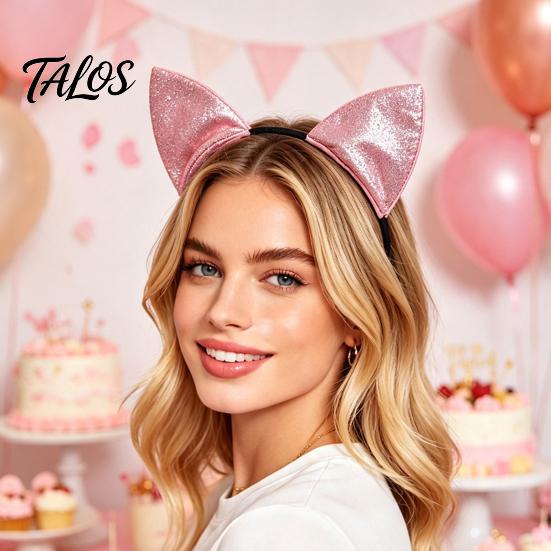 Shiny Kitten Ears for Girls Furry Cat Headband Women, Glitter Ear Hair Comfortable Cosplay Accessory Halloween Costume Party And Masquerade