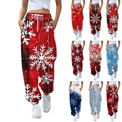 Women's Drawstring Elastic Waist Christmas Printed Casual Pants Sweatpants