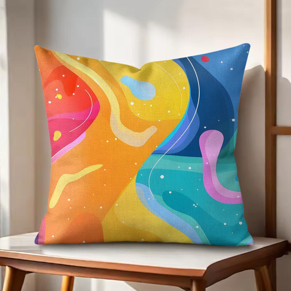 Rainbow Color Cushion Cover Natural Linen Organic Fabric DoubleSided Printing Couch Pillow Covers Home Decor
